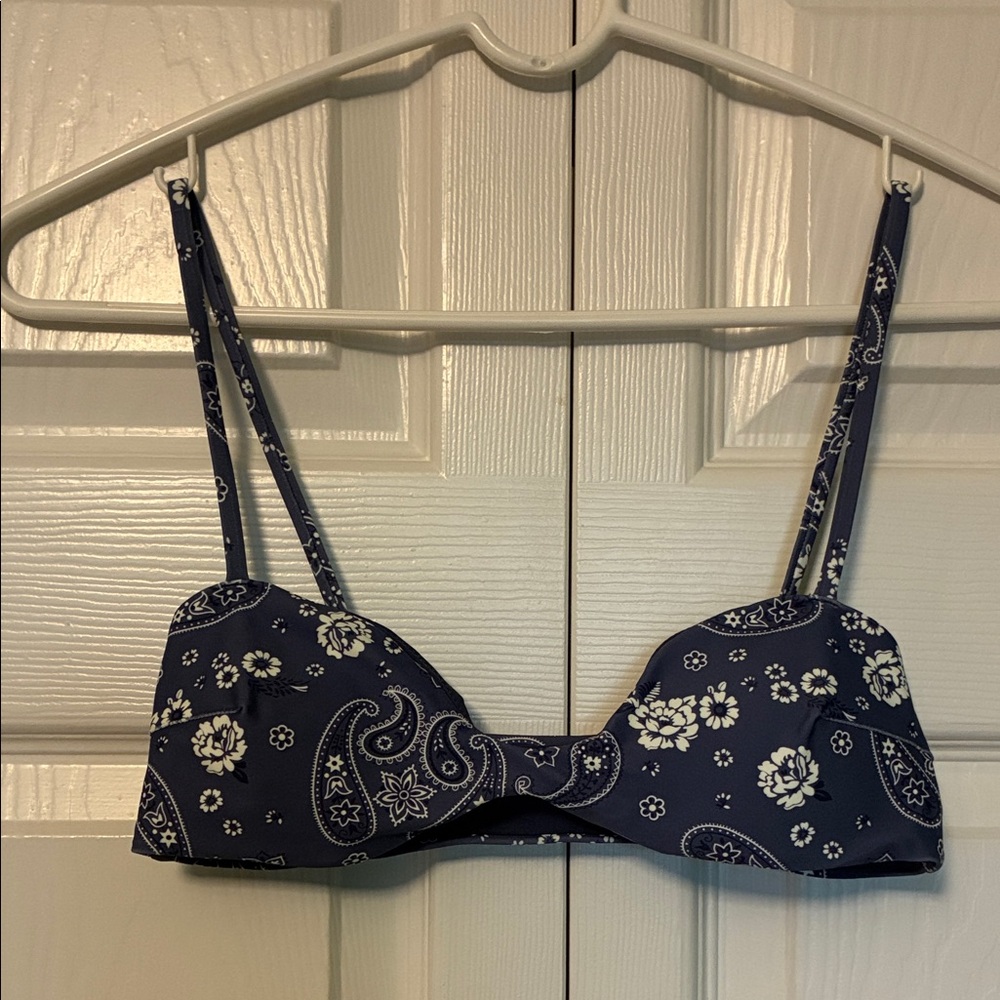 NWT Aerie Womens Small Navy Blue Paisley Print Swim Bikini Top